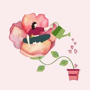 pot woman watering