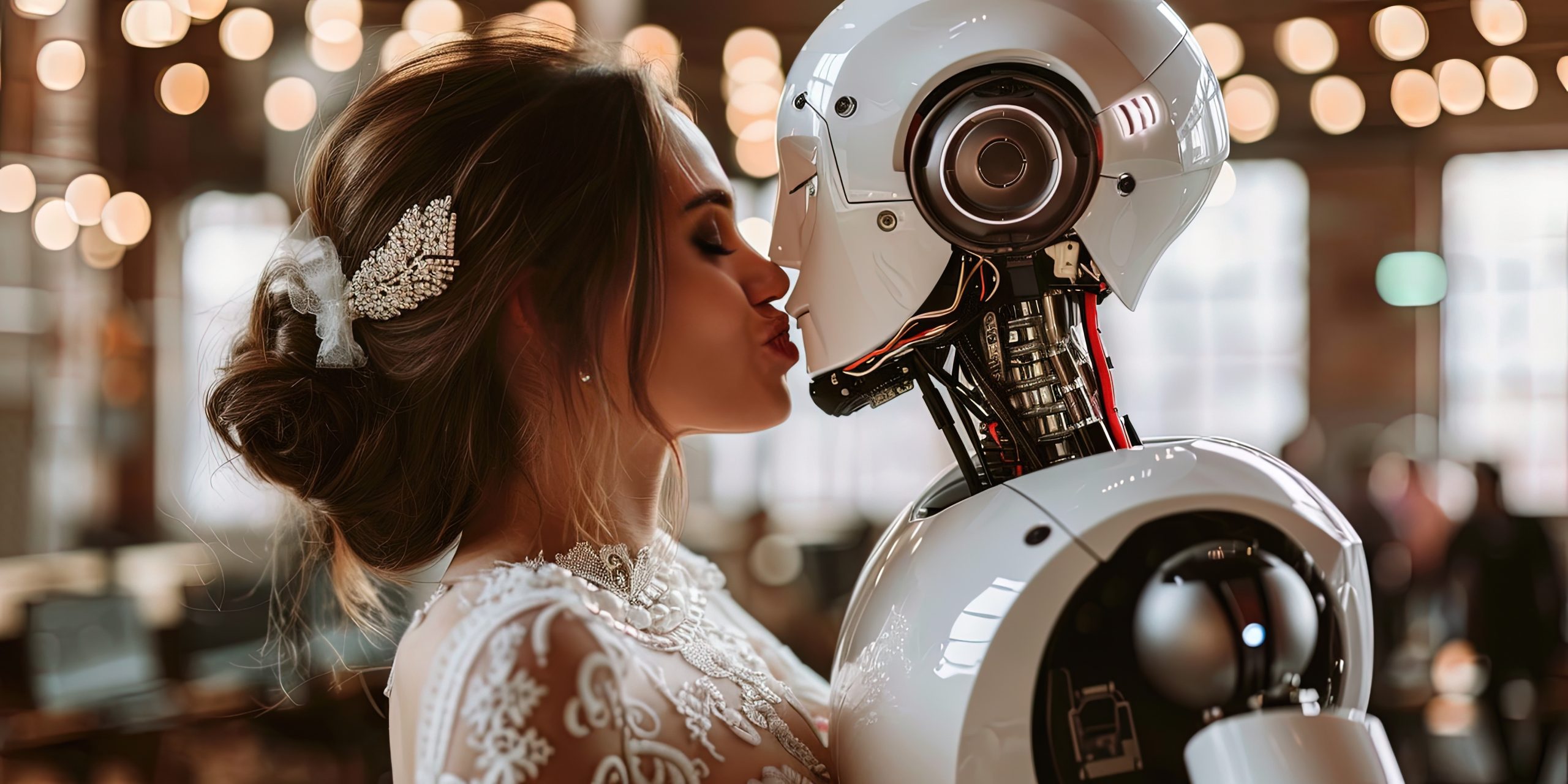 bride kissing a robot