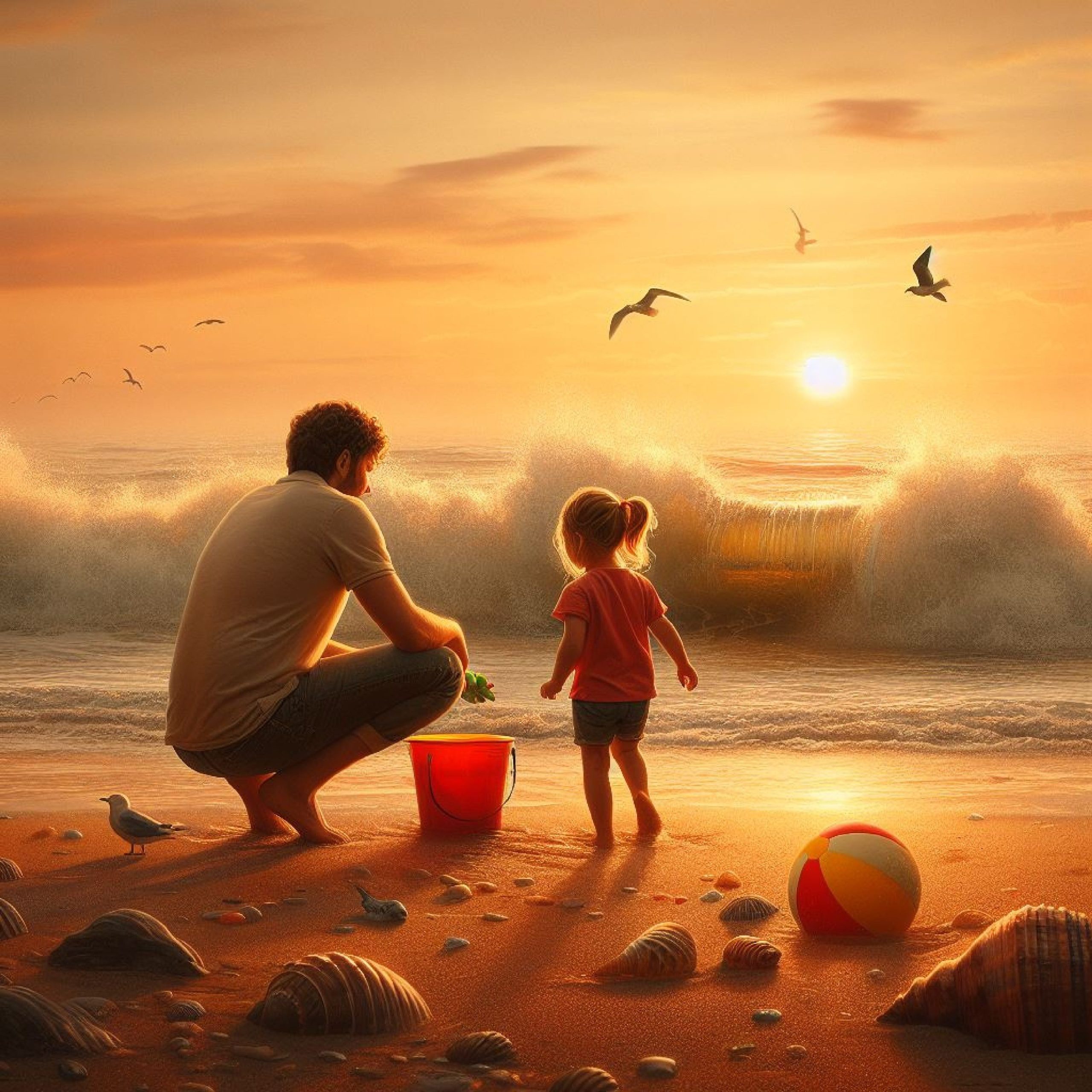dad with child on the beach