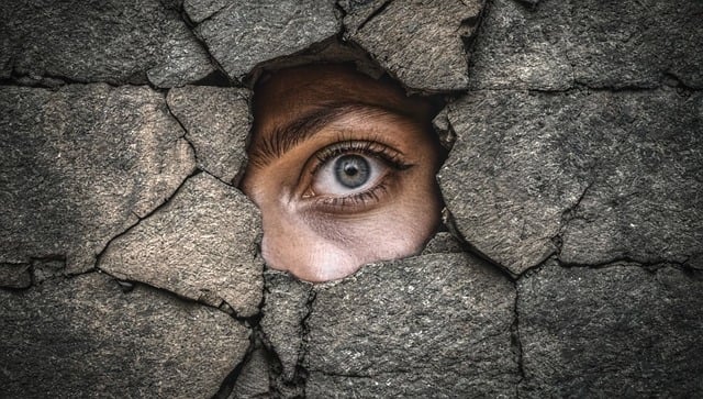 EYE PEEPING THROUGH A HOLE